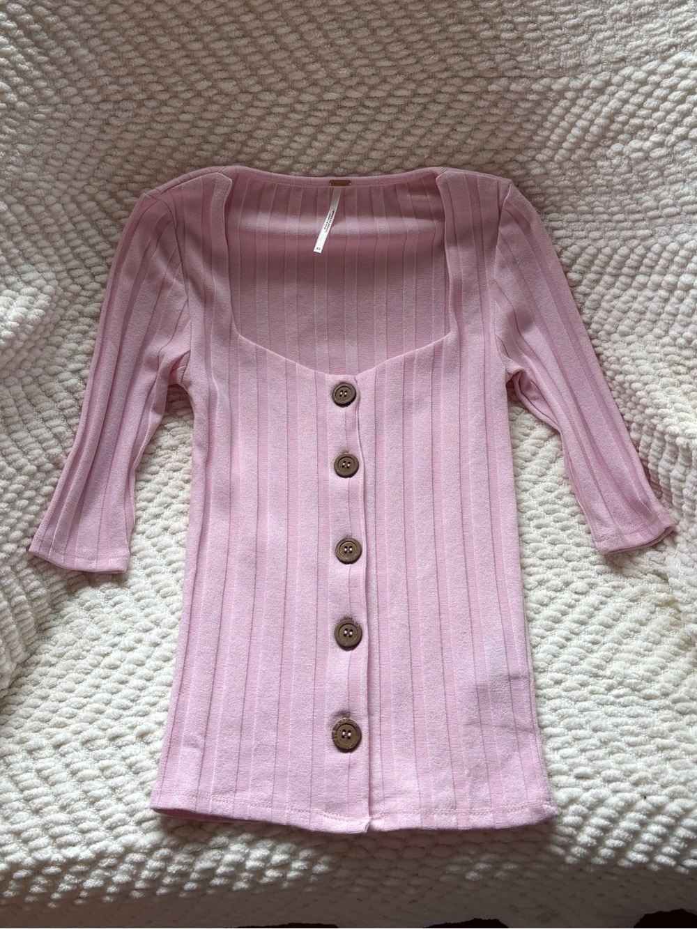 Free People Central Park Ribbed Knit Fitted Cardigan Top Blush Pink XS - Picture 7 of 7